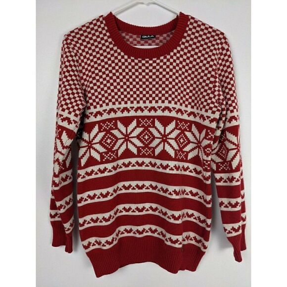 Bula Women's ski sweater Holiday wool jumper Red and white snowflakes SZ L - Picture 1 of 6